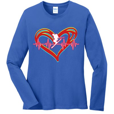 Snow Skiing Heartbeat Skiing Lover Adrenaline Junkie Gift Ladies Long Sleeve Shirt