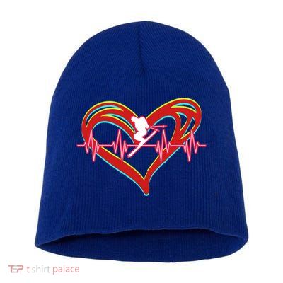 Snow Skiing Heartbeat Skiing Lover Adrenaline Junkie Gift Short Acrylic Beanie