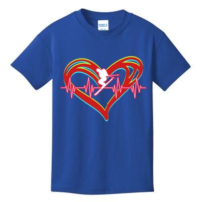 Snow Skiing Heartbeat Skiing Lover Adrenaline Junkie Gift Kids T-Shirt