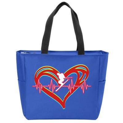 Snow Skiing Heartbeat Skiing Lover Adrenaline Junkie Gift Zip Tote Bag