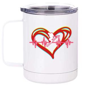 Snow Skiing Heartbeat Skiing Lover Adrenaline Junkie Gift 12 oz Stainless Steel Tumbler Cup