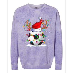 Soccer Santa Hat Reindeer Christmas Lights Funny Xmas Colorblast Crewneck Sweatshirt