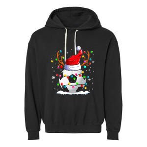 Soccer Santa Hat Reindeer Christmas Lights Funny Xmas Garment-Dyed Fleece Hoodie