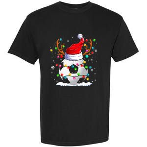 Soccer Santa Hat Reindeer Christmas Lights Funny Xmas Garment-Dyed Heavyweight T-Shirt