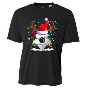 Soccer Santa Hat Reindeer Christmas Lights Funny Xmas Cooling Performance Crew T-Shirt