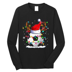 Soccer Santa Hat Reindeer Christmas Lights Funny Xmas Long Sleeve Shirt