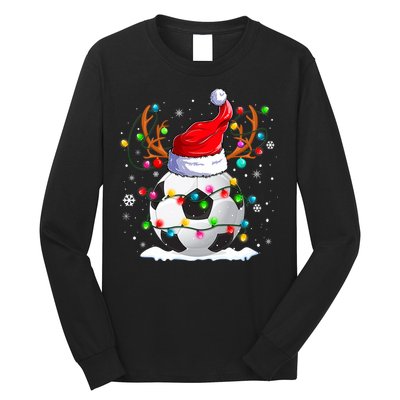 Soccer Santa Hat Reindeer Christmas Lights Funny Xmas Long Sleeve Shirt