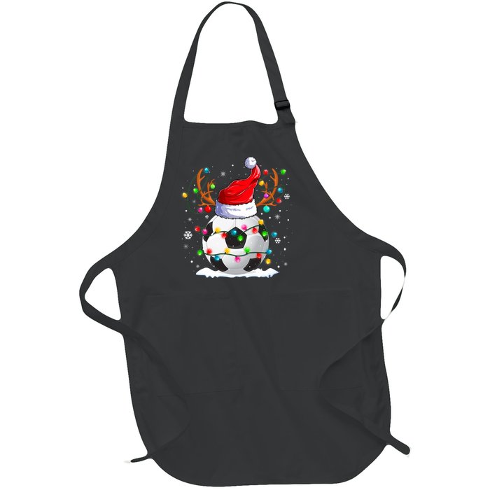 Soccer Santa Hat Reindeer Christmas Lights Funny Xmas Full-Length Apron With Pockets