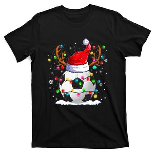 Soccer Santa Hat Reindeer Christmas Lights Funny Xmas T-Shirt