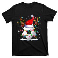 Soccer Santa Hat Reindeer Christmas Lights Funny Xmas T-Shirt