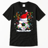 Soccer Santa Hat Reindeer Christmas Lights Funny Xmas Tall T-Shirt