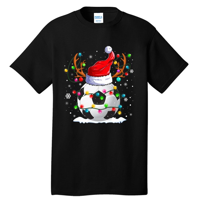 Soccer Santa Hat Reindeer Christmas Lights Funny Xmas Tall T-Shirt