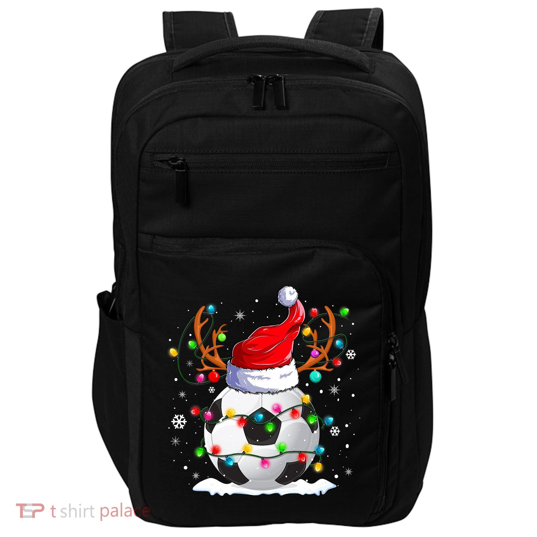 Soccer Santa Hat Reindeer Christmas Lights Funny Xmas Impact Tech Backpack