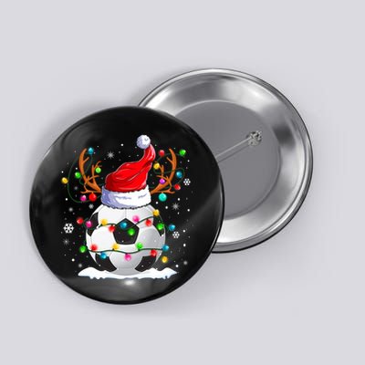 Soccer Santa Hat Reindeer Christmas Lights Funny Xmas Button