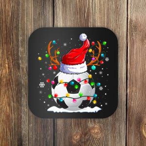 Soccer Santa Hat Reindeer Christmas Lights Funny Xmas Coaster