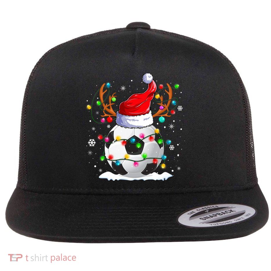 Soccer Santa Hat Reindeer Christmas Lights Funny Xmas Flatbill Hat