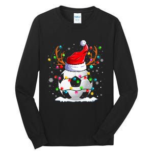 Soccer Santa Hat Reindeer Christmas Lights Funny Xmas Tall Long Sleeve T-Shirt