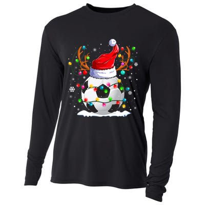 Soccer Santa Hat Reindeer Christmas Lights Funny Xmas Cooling Performance Long Sleeve Crew