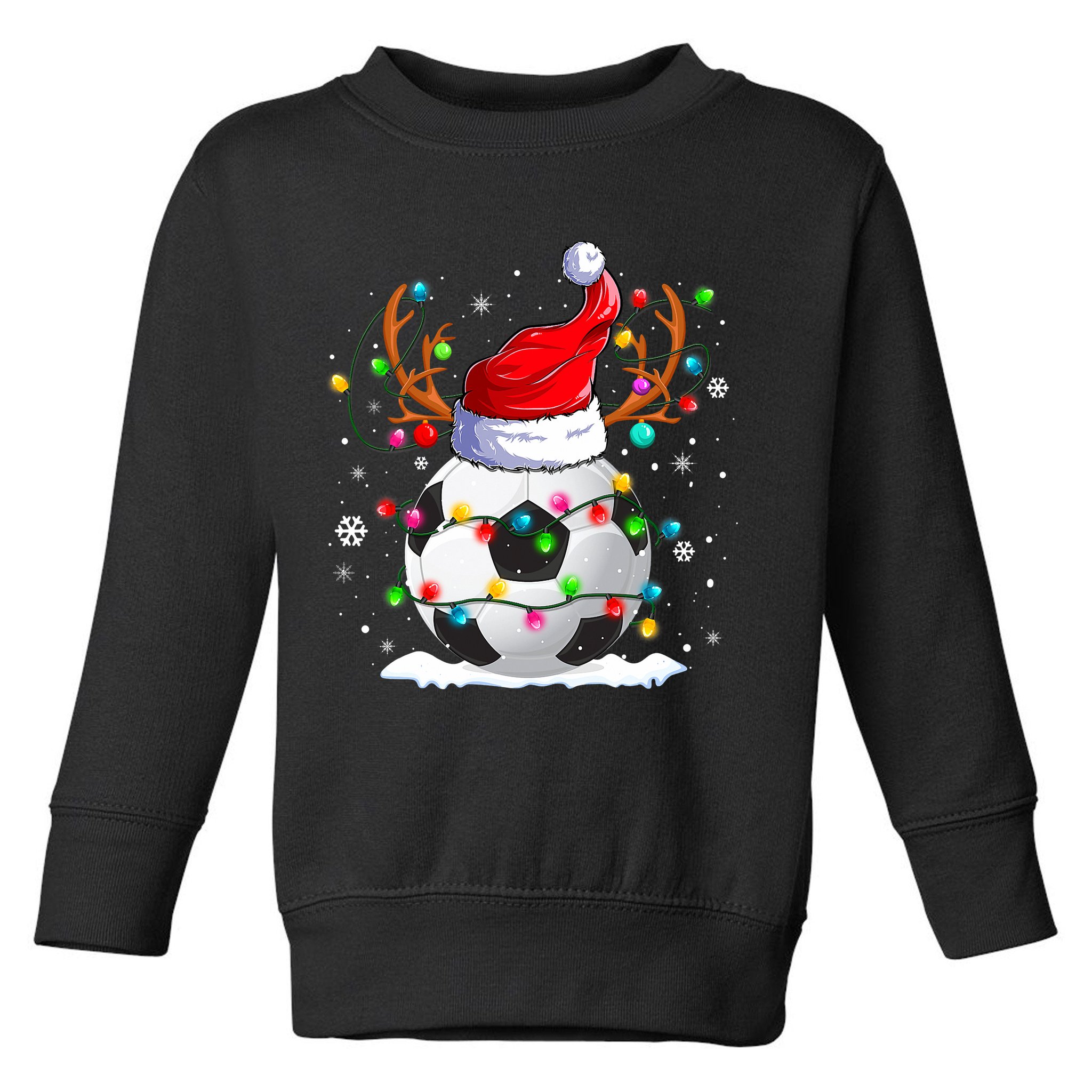 Soccer Santa Hat Reindeer Christmas Lights Funny Xmas Toddler Sweatshirt