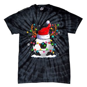 Soccer Santa Hat Reindeer Christmas Lights Funny Xmas Tie-Dye T-Shirt