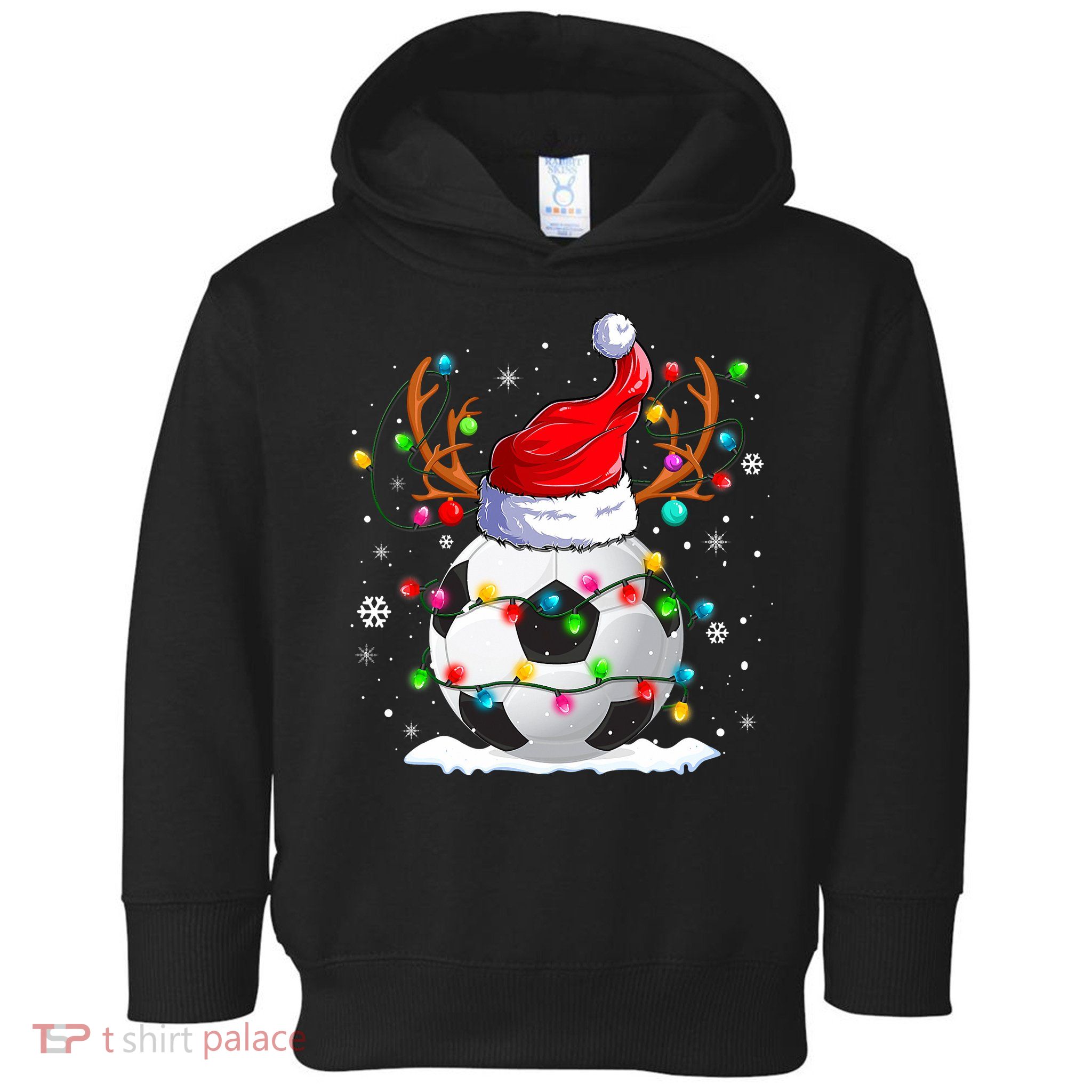 Soccer Santa Hat Reindeer Christmas Lights Funny Xmas Toddler Hoodie