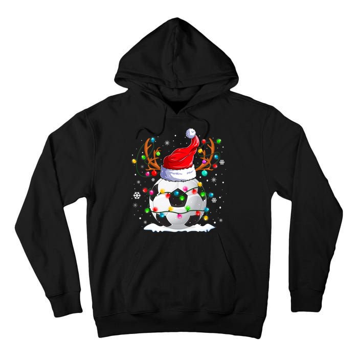 Soccer Santa Hat Reindeer Christmas Lights Funny Xmas Tall Hoodie