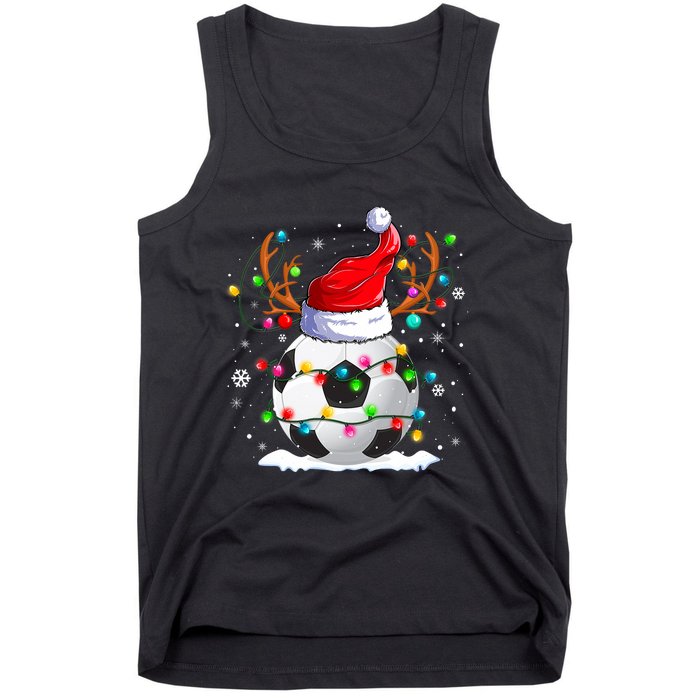 Soccer Santa Hat Reindeer Christmas Lights Funny Xmas Tank Top