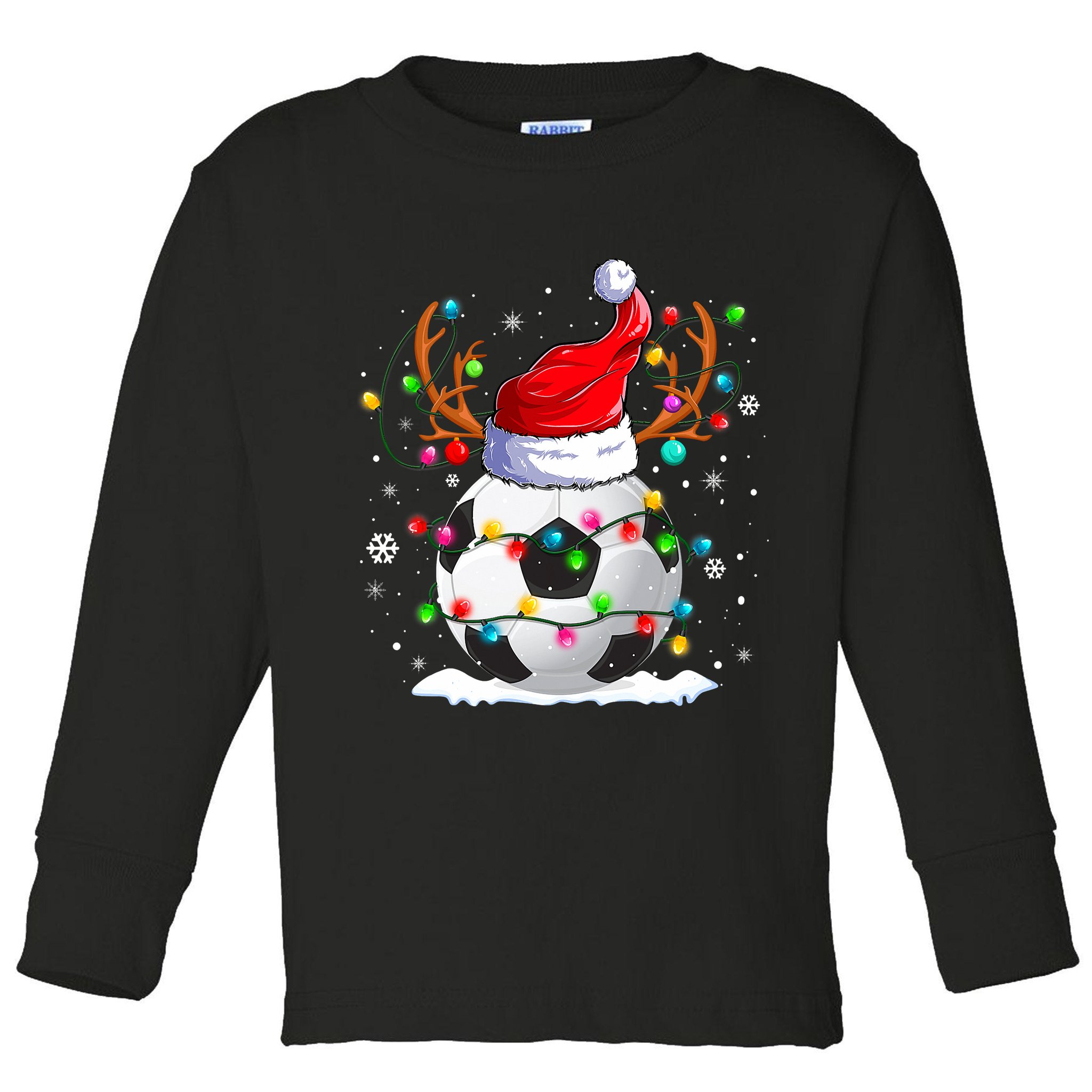 Soccer Santa Hat Reindeer Christmas Lights Funny Xmas Toddler Long Sleeve Shirt