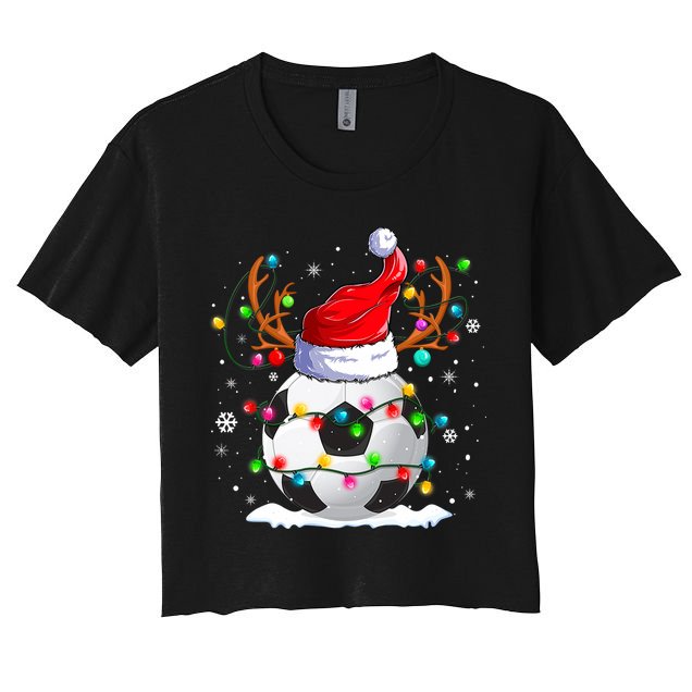 Soccer Santa Hat Reindeer Christmas Lights Funny Xmas Crop Top