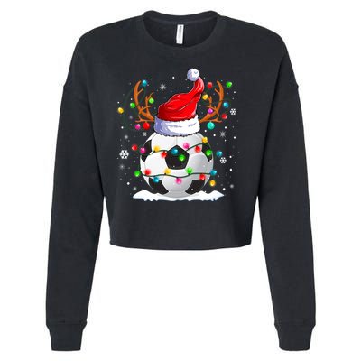 Soccer Santa Hat Reindeer Christmas Lights Funny Xmas Cropped Pullover Crew