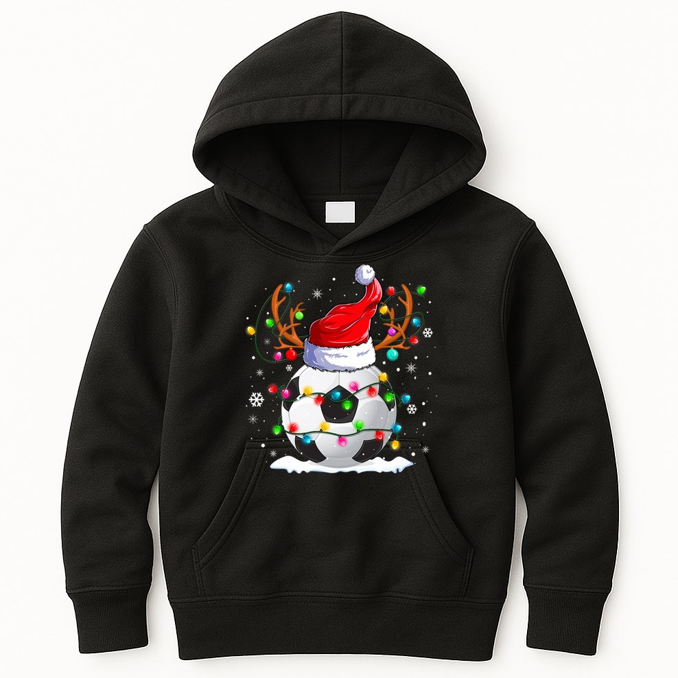Soccer Santa Hat Reindeer Christmas Lights Funny Xmas Kids Hoodie