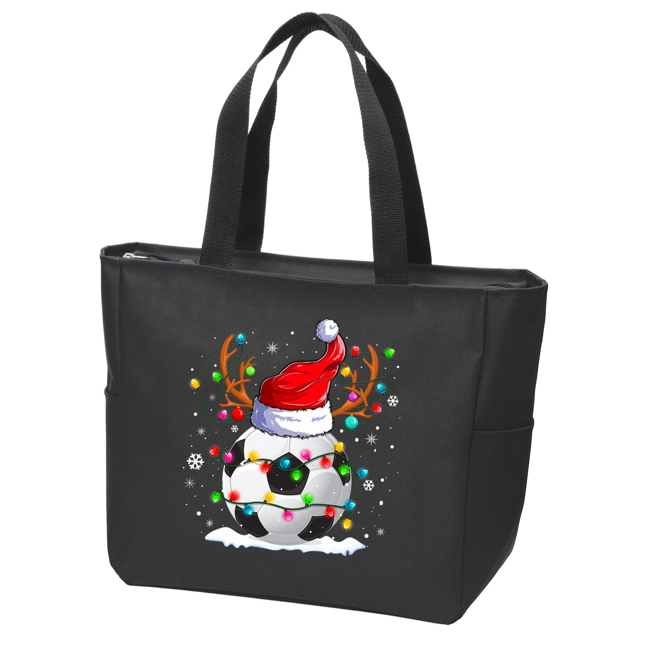 Soccer Santa Hat Reindeer Christmas Lights Funny Xmas Zip Tote Bag