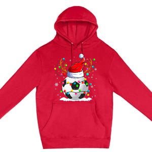 Soccer Santa Hat Reindeer Christmas Lights Funny Xmas Premium Pullover Hoodie