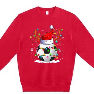 Soccer Santa Hat Reindeer Christmas Lights Funny Xmas Premium Crewneck Sweatshirt