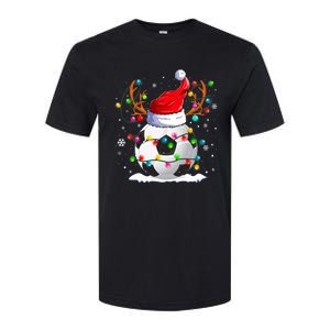 Soccer Santa Hat Reindeer Christmas Lights Funny Xmas Softstyle CVC T-Shirt