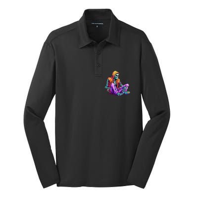 Spooky Skeleton Halloween Monster Thrills And Suspense Gift Silk Touch Performance Long Sleeve Polo