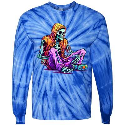 Spooky Skeleton Halloween Monster Thrills And Suspense Gift Tie-Dye Long Sleeve Shirt