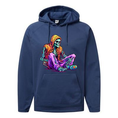 Spooky Skeleton Halloween Monster Thrills And Suspense Gift Performance Fleece Hoodie