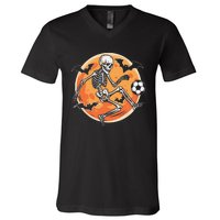 Soccer Skeleton Halloween Soccer Player Funny Gift V-Neck T-Shirt