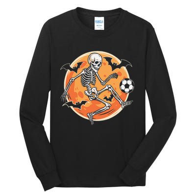 Soccer Skeleton Halloween Soccer Player Funny Gift Tall Long Sleeve T-Shirt