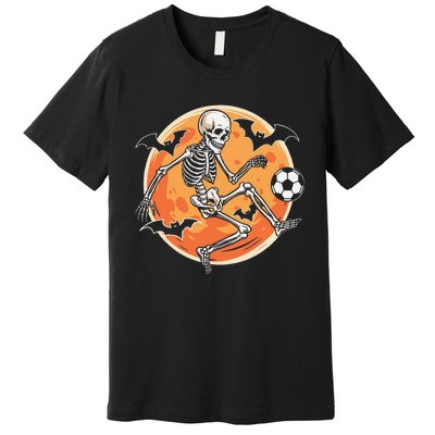 Soccer Skeleton Halloween Soccer Player Funny Gift Premium T-Shirt