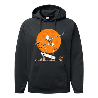 Skateboarding Skeleton Halloween Skating Skeleton Performance Fleece Hoodie