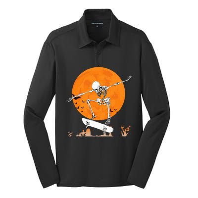 Skateboarding Skeleton Halloween Skating Skeleton Silk Touch Performance Long Sleeve Polo