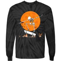 Skateboarding Skeleton Halloween Skating Skeleton Tie-Dye Long Sleeve Shirt