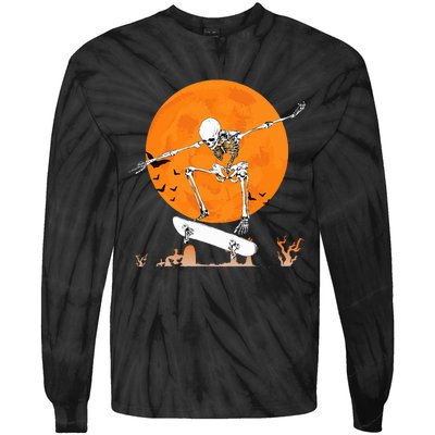 Skateboarding Skeleton Halloween Skating Skeleton Tie-Dye Long Sleeve Shirt