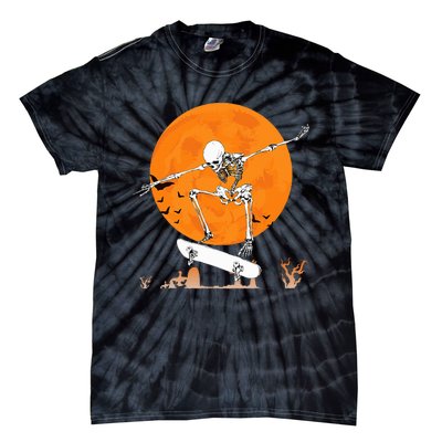 Skateboarding Skeleton Halloween Skating Skeleton Tie-Dye T-Shirt