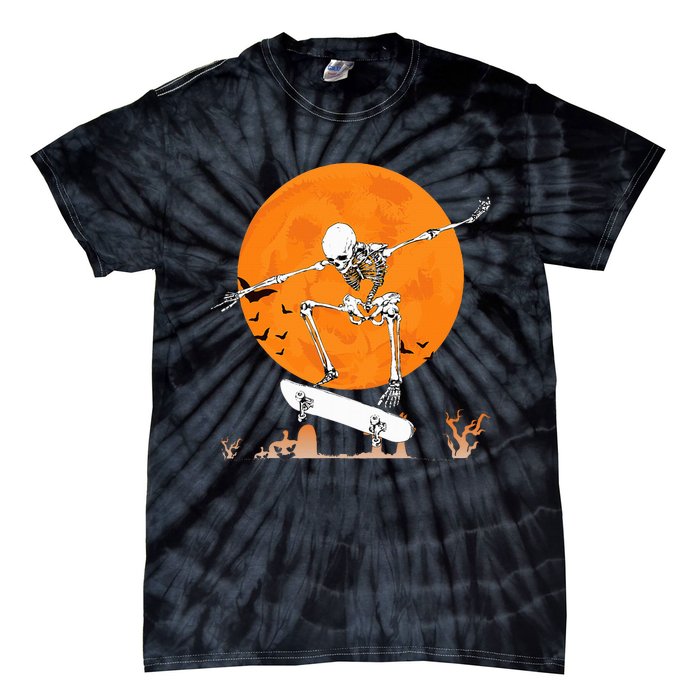 Skateboarding Skeleton Halloween Skating Skeleton Tie-Dye T-Shirt