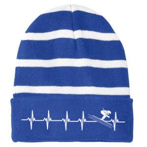 Speed Skiing Heartbeat Gift Skiing Gift For Skiers Cool Cute Gift Striped Beanie with Solid Band