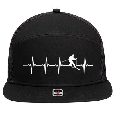 Skiing Ski Heartbeat Gift For Skiers Cool Gift 7 Panel Mesh Trucker Snapback Hat