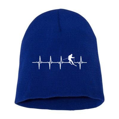 Skiing Ski Heartbeat Gift For Skiers Cool Gift Short Acrylic Beanie